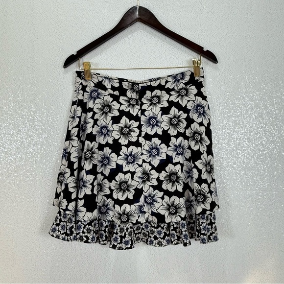 Kate Spade Hollyhock Double Layer Silk Blend Black and White/ Blue Mini Skirt - Picture 9 of 14